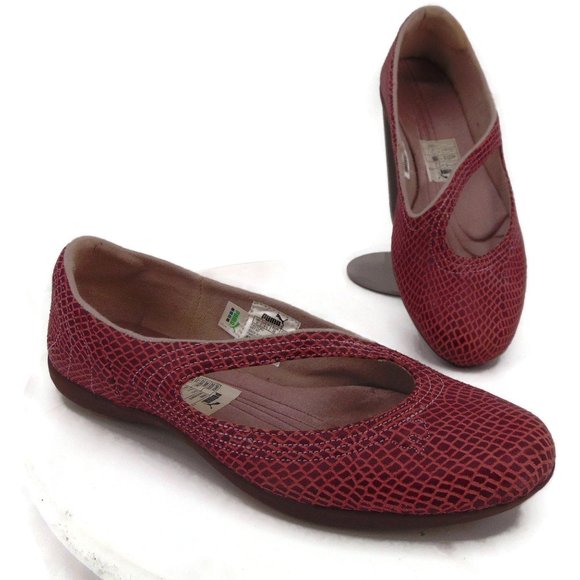 Puma Pink Reptile Embossed Mary Jane Flats 8.5